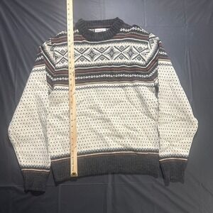 Thane Vintage Fair Isle Orlon Acrylic Sweater Charcoal Grey Cream Rust Medium